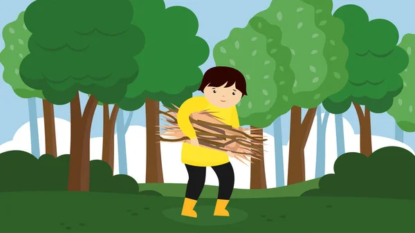 Homme Avec Broussailles Debout Dans Forêt — Image vectorielle