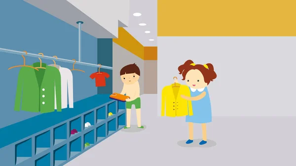 Kız Erkek Alışveriş Merkezinde Alışveriş Yapıyor — Stok Vektör