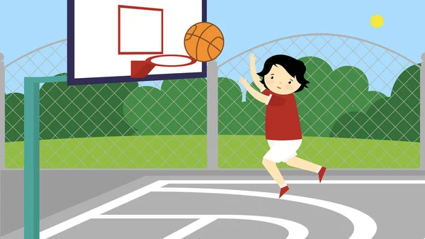 Мальчик Баскетбольной Площадке — стоковый вектор