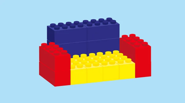 プラスチック製のおもちゃのブロック 青い背景のフラットスタイルでベクトルイラスト — ストックベクタ