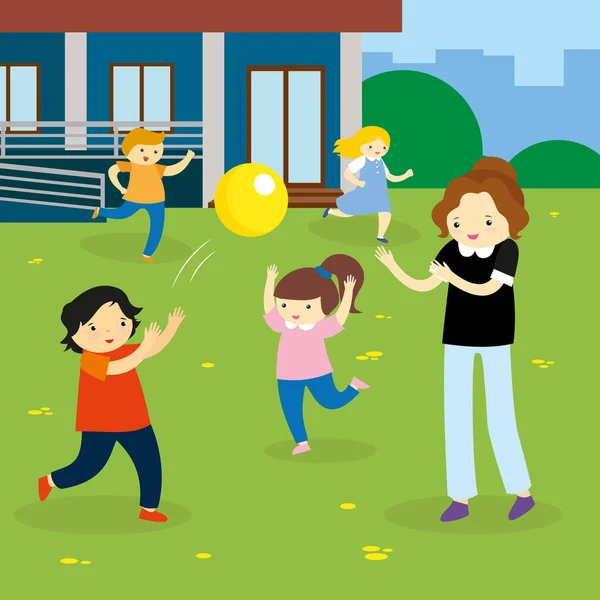 Счастливые Дети Играющие Парке — стоковый вектор