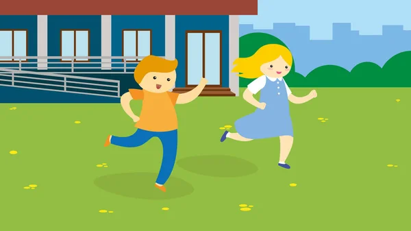 Glückliche Kinder Beim Spielen Hof — Stockvektor