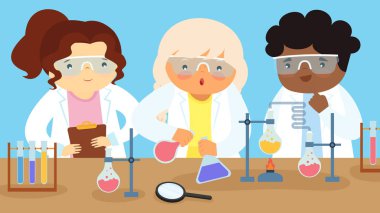 Group of scientists working in laboratory. Vector illustration in flat style. clipart