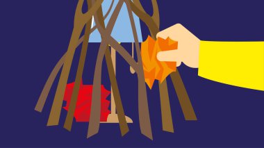 Elinde yanan bir kağıt parçası tutan bir insan tasviri.