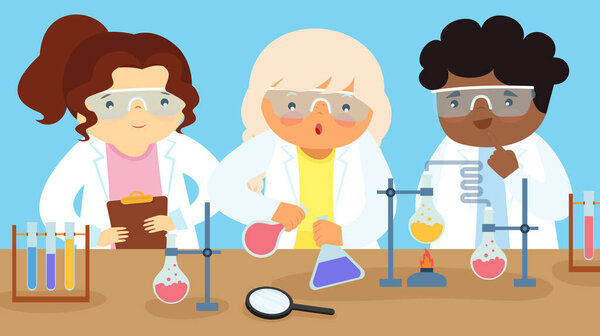 Group of scientists working in laboratory. Vector illustration in flat style.