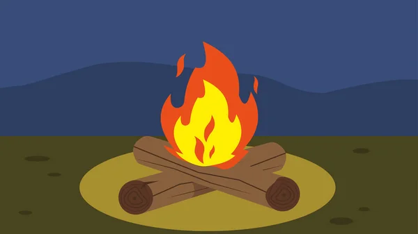 用木柴营火 平面样式的矢量图解 — 图库矢量图片