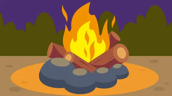 Vuur Het Bos Vector Illustratie Van Een Kampvuur — Stockvector