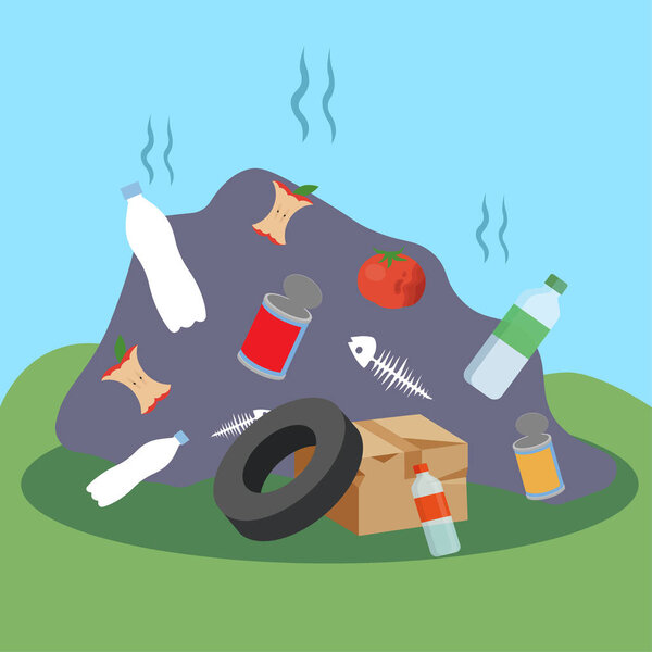 Flat design vector illustration concept of pollution, garbage, environment, ecology. 