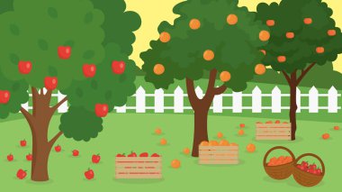 Olgun meyvelerle dolu bahçenin tasviri 