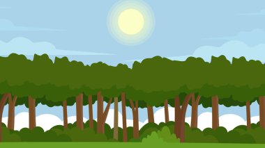 Orman manzarası geçmişi. Düz bir şekilde vektör illüstrasyonu. Doğa arkaplanı. 
