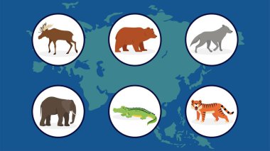 Çemberdeki çeşitli hayvan simgeleri, vektör illüstrasyonu