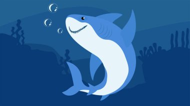 Köpekbalığı çizgi film karakteri, vektör illüstrasyonu