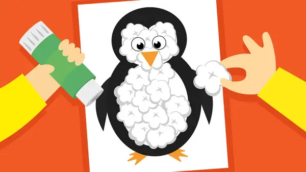 Pinguin Illustration Kindlicher Handgemachter Schulkunst Mit Kinderhand — Stockvektor