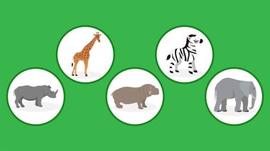 Çemberlerdeki çeşitli Afrikalı hayvan simgeleri, vektör illüstrasyonları