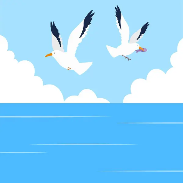 Möwen Fliegen Blauem Himmel Vektorillustration — Stockvektor