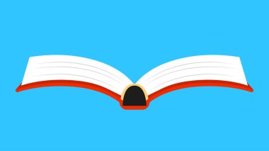 Mavi arkaplanda açık bir kitap var. Düz biçimli vektör illüstrasyonu.