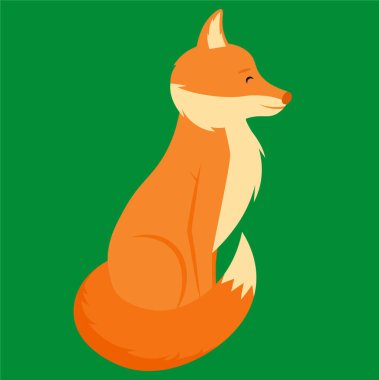 Yeşil arka planda şirin bir tilki. Düz biçimli vektör illüstrasyonu. 