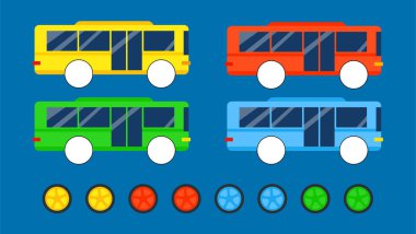 Otobüs simgeleri. Düz bir şekilde vektör illüstrasyonu. Ön görünüm.