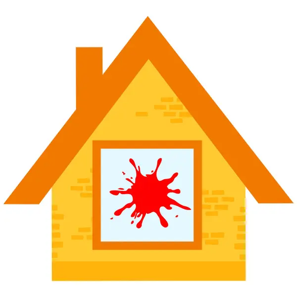 House Broken Window Blot Red Paint Vector Illustration — Stock Vector