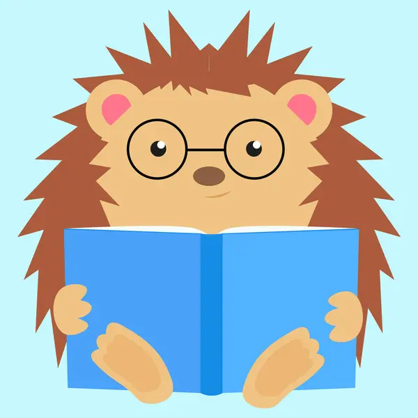 Cute Cartoon Hedgehog Reading Book Vector Illustration — Stock Vector