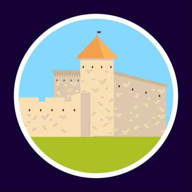 Kale ikonu düz stil. Arka planda kale vektör illüstrasyonu.