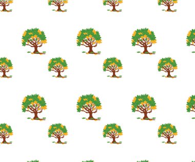 Beyaz arkaplanda yeşil ağaç vektörü deseni tekrarla.