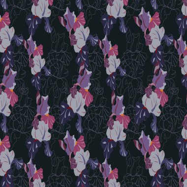 Gunmetal gölgesi renk arkaplanındaki çiçek vektör tekrarlama deseni.