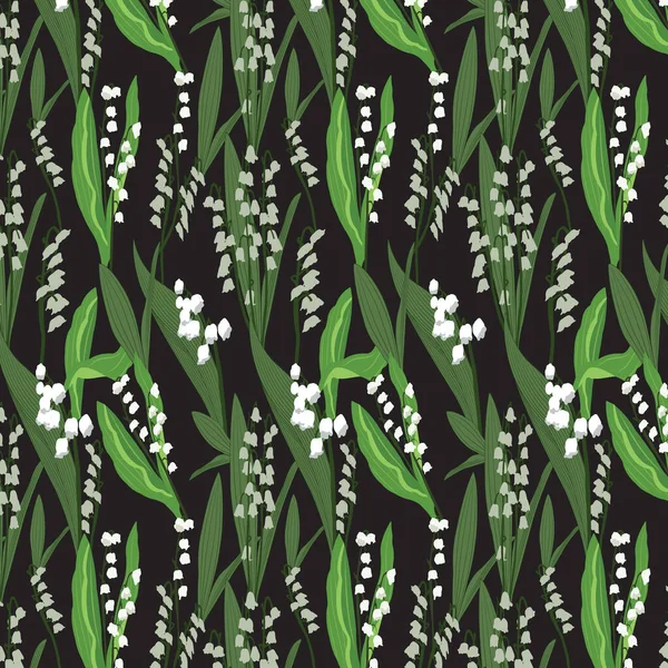 Floral Vector Rapport Muster Mit Grünen Blättern Auf Schwarzem Hintergrund — Stockvektor