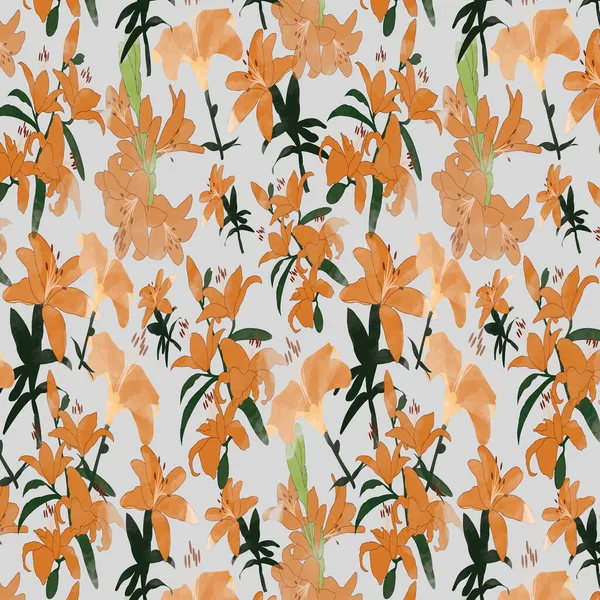 Modèle Répétition Vectoriel Floral Avec Texturé Fleurs Couleur Orange Carotte — Image vectorielle