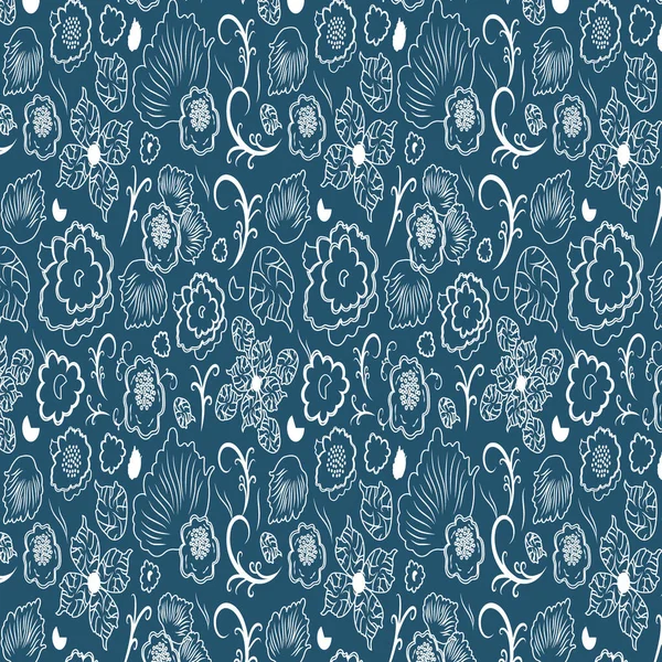 花ベクトルの繰り返しパターンとともにブルージェイ色の背景 — ストックベクタ
