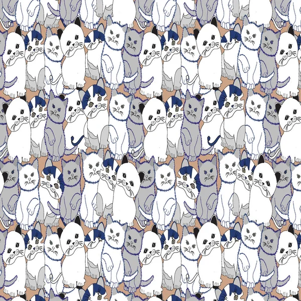 Бесшовный Векторный Рисунок Группой Белых Кошек — стоковый вектор