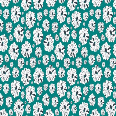 Çiçek açan çiçek vektörü gök mavisi arkaplanlı deseni tekrarlıyor.