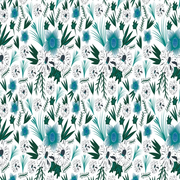 花のベクトルの繰り返しパターンと白の色の背景 — ストックベクタ