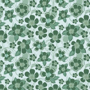 Clematis çiçek vektörü yeşil renk paletinde tekrarla.