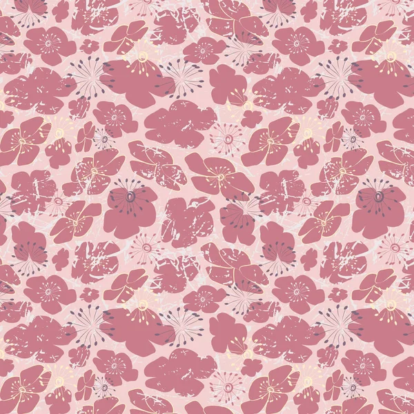 粉红色彩调色板中的蝴蝶花矢量重复图案 — 图库矢量图片