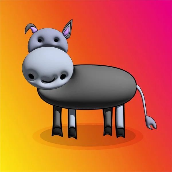 An grey 3d donkey illustration at pink red yellow gradient background