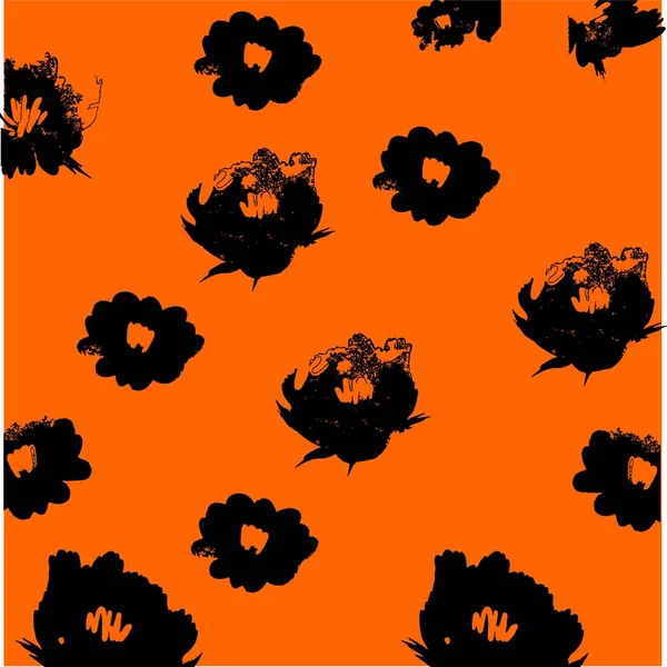 An bright illustration of black flowers pattern at orange background