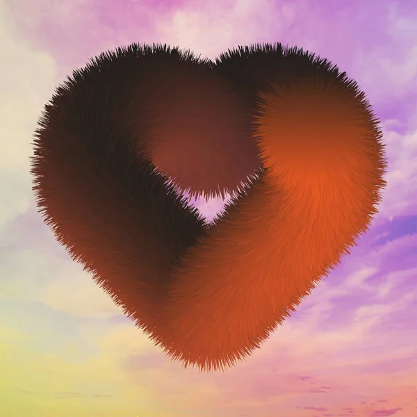 An illustration of furry heart at cloudy background
