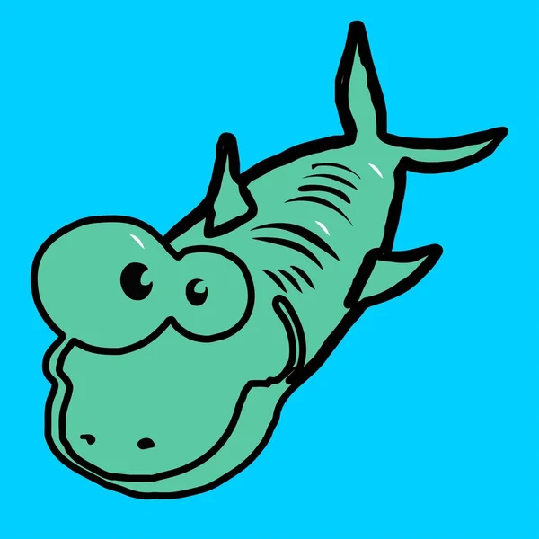 Зображення Зеленої Акули Синьому Фоні — стокове фото