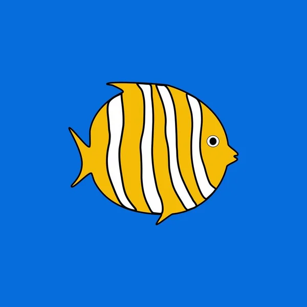 Picture Yellow Rounded Stripped Fish Middle Image Blue Background — Stock Photo, Image