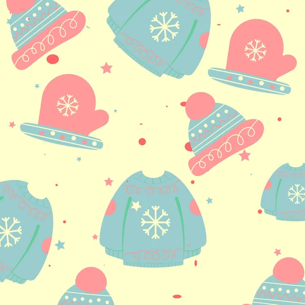 Ein Musterbild Zum Thema Winterbekleidung Genauer Winterpullover Mützen Und Handschuhe — Stockfoto