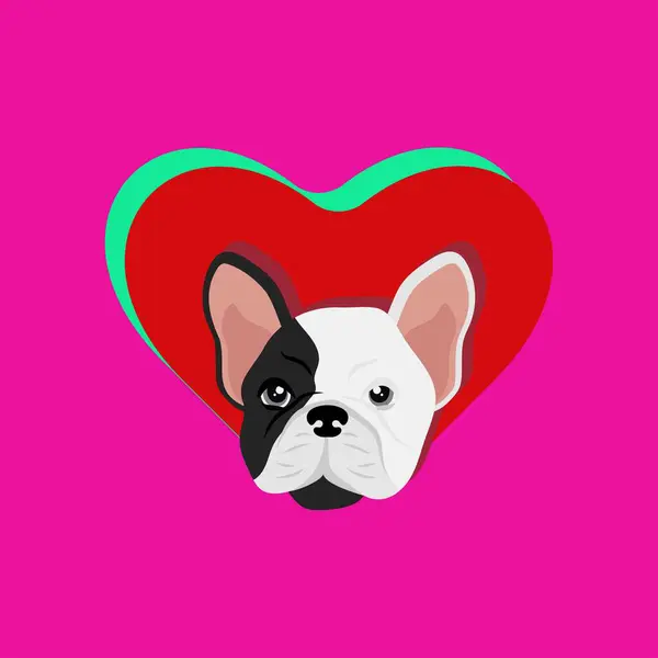 Een Schilderstuk Van Franse Bulldog Afbeelding Groen Rood Hart Rose — Stockfoto