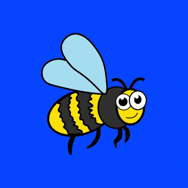 Μια Φωτογραφία Μιας Μέλισσας Μπλε Φόντο — Φωτογραφία Αρχείου