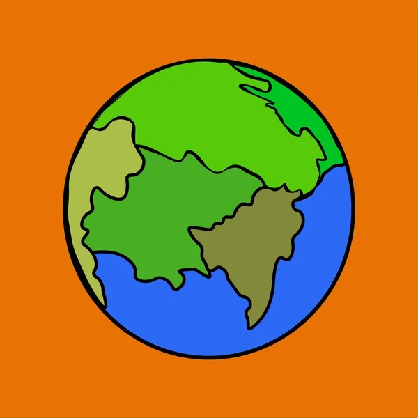 橙色背景图像中间的地球轮廓图 — 图库照片