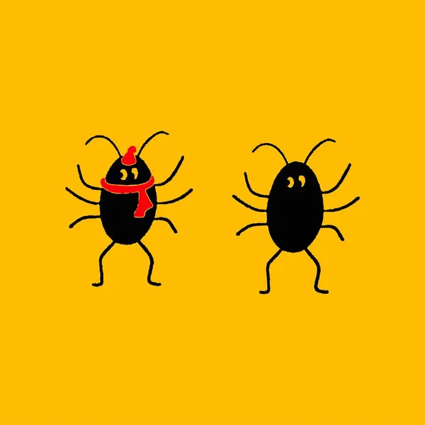 Picture Simple Black Bugs Insects Orange Background — Stockfoto