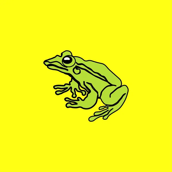Parlak Sarı Arkaplan Resmin Ortasında Yeşil Kurbağa Resmi Olan Bir — Stok fotoğraf