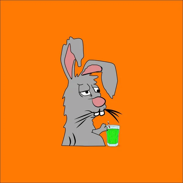 一幅醉酒兔子的照片 画面中间有一杯桑布卡鸡尾酒 背景是橙色的 — 图库照片