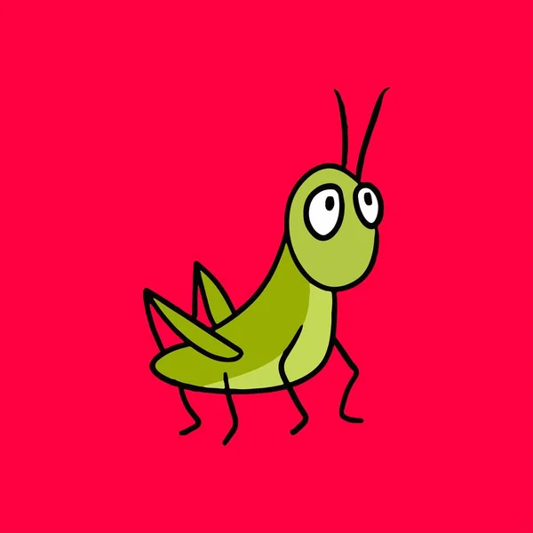 在明亮的红色背景上的卡通蚱蜢的形象 — 图库照片
