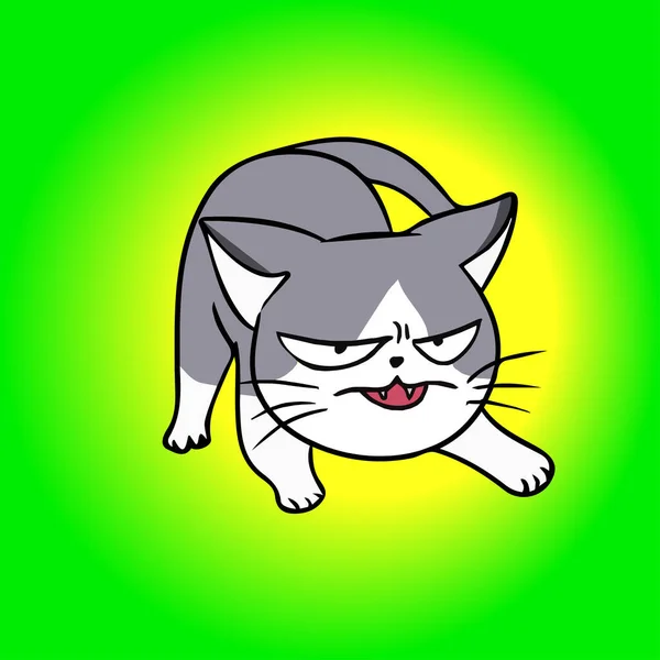 an illustration of angry kitty on a bright green an yellow gradiental background