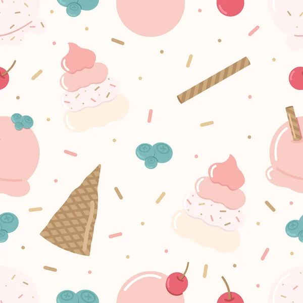 Popüler Sanat Tarzında Arka Planda Renkli Pastel Dondurma Deseni — Stok Vektör
